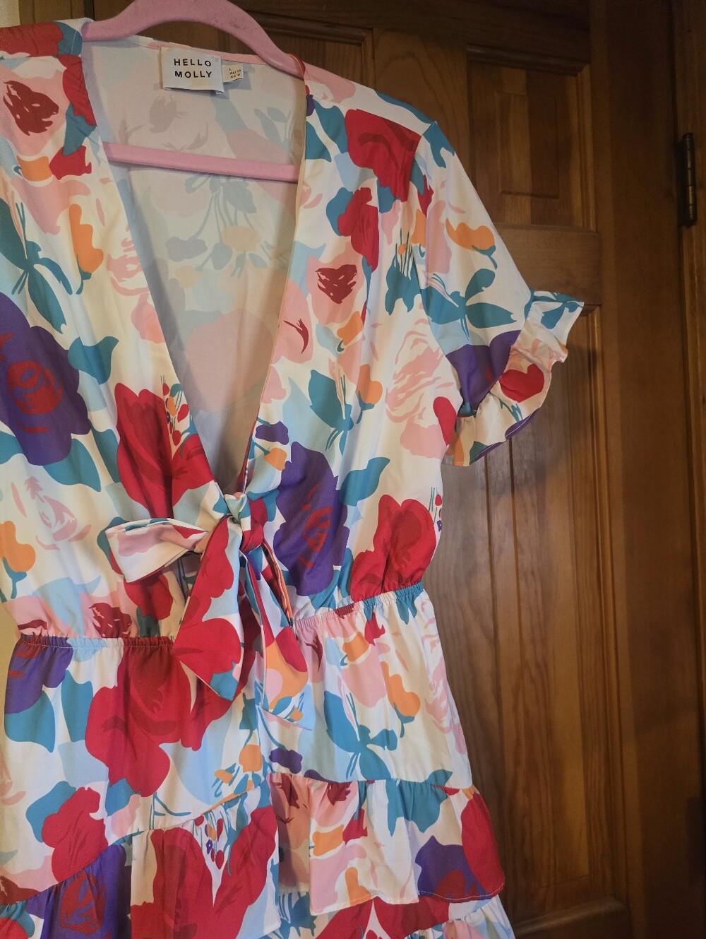 Hello Molly Multi-Color Floral Tie-Front Ruffle Mini Dress - Picture 6 of 16